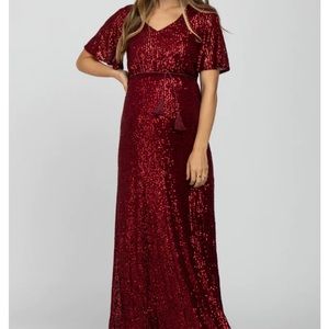 Maroon sequin maxi maternity formal dress